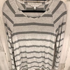 Cabi Gray Stripe Long sleeve Tee